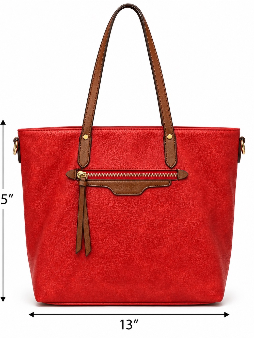 Red & Brown Large Tote Bag with Matching Pouch
